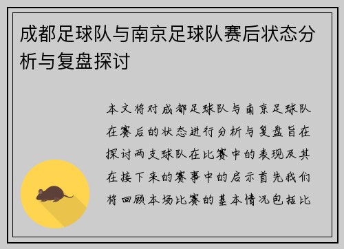 成都足球队与南京足球队赛后状态分析与复盘探讨