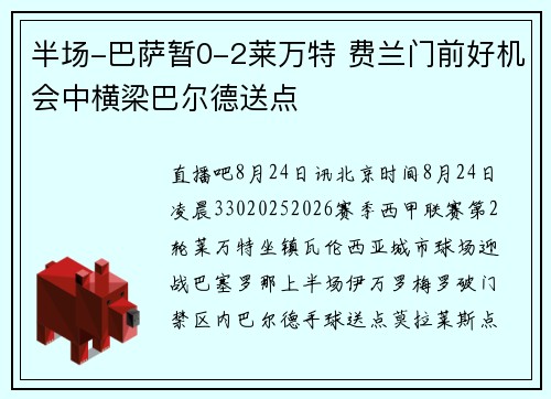 半场-巴萨暂0-2莱万特 费兰门前好机会中横梁巴尔德送点